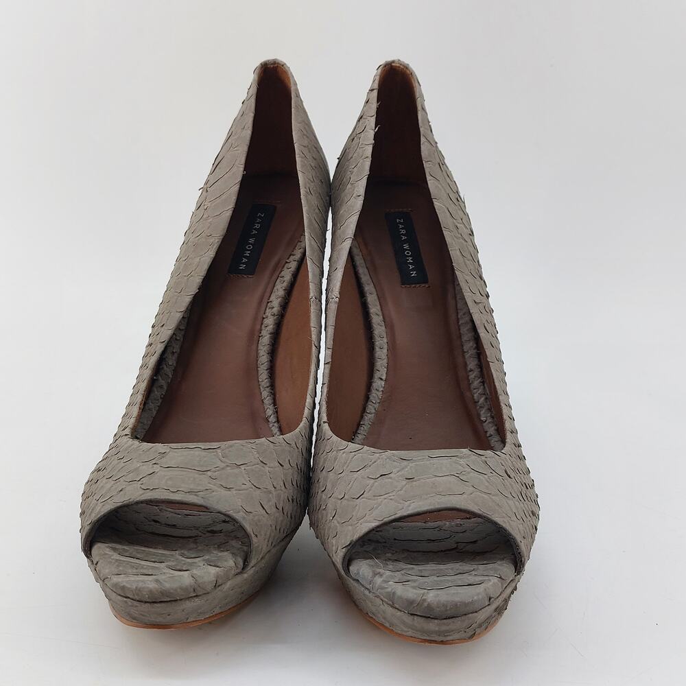 Zara Snake Embossed Animal print Pumps High Heels Open Toe Size 39 - Picture 2 of 14